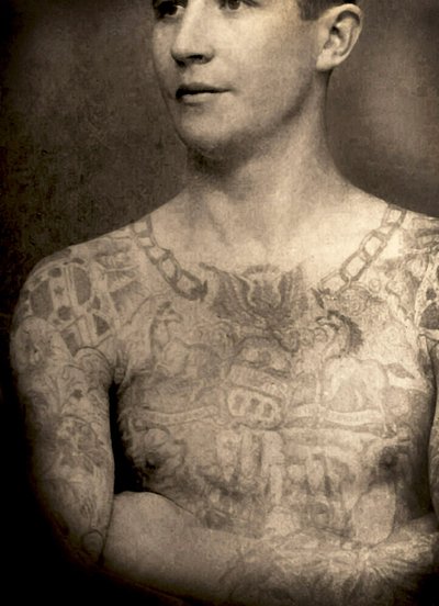Cabinet card of a tattooed man, c.1880 by Charles Eisenmann